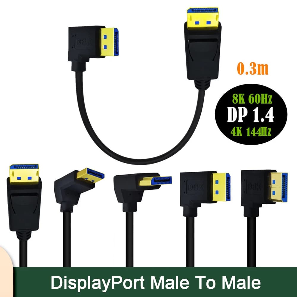 Cavo DisplayPort HD linea 8K 1.4 DP 30 cm maschio a maschio prolunga video piegata a 90 gradi per display di giochi per computer