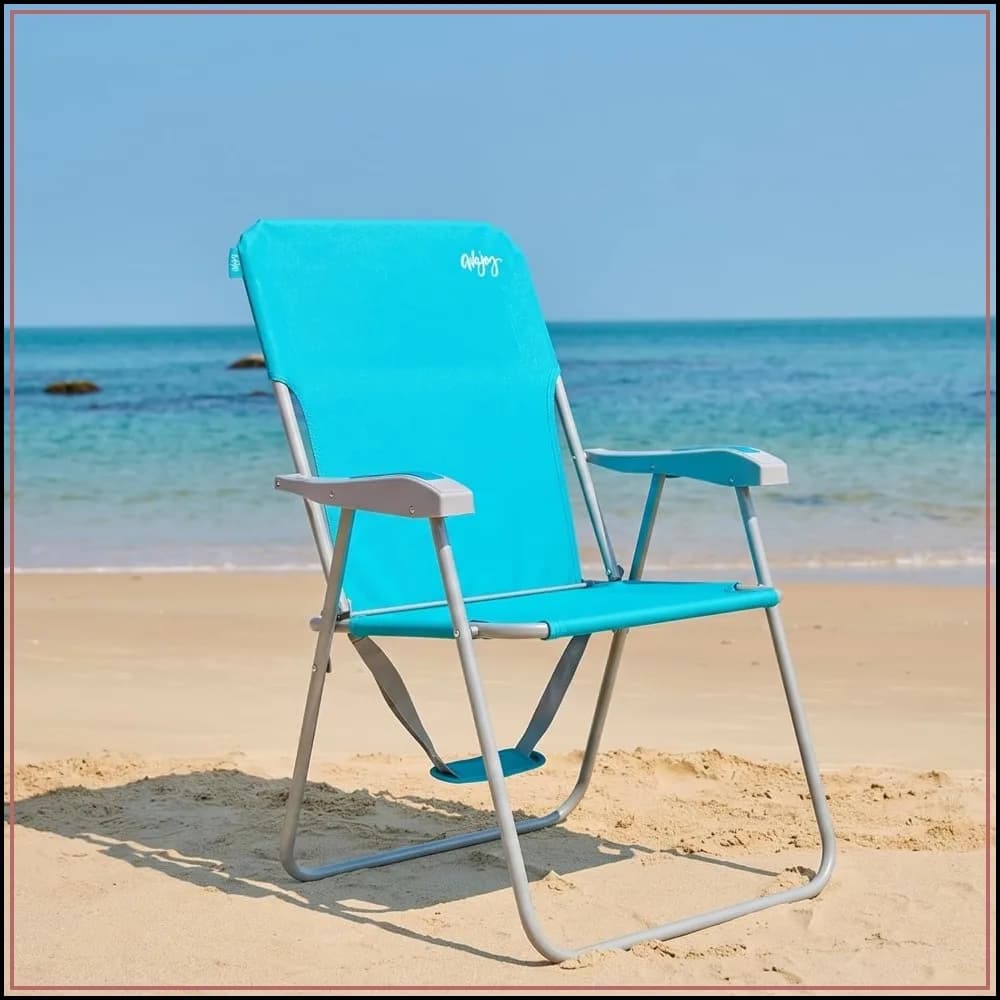 Folding Beach Chair for Adults, Lightweight with Shoulder Strap, High Back, Hard Armrest, Supports 300lbs