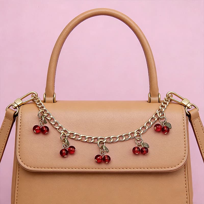 Catena per Borsa in Lega di Zinco alla Moda con Ciondolo a Ciliegia, Catena Staccabile per Abbigliamento e Pantaloni, Estensione per Borsa a Mano
