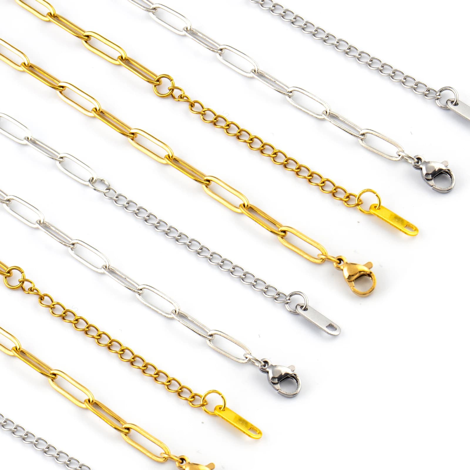 Bracciale a catena con fermagli a moschettone in carta, 2 pezzi, dorato/argento, accessorio fai da te per la creazione di gioielli