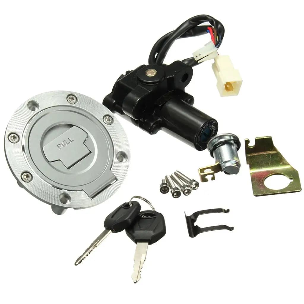 Motorcycle Ignition Switch Lock Key Set Stainless Steel Gas Cap Cover Kit for Yamaha YZF FZ Decoration