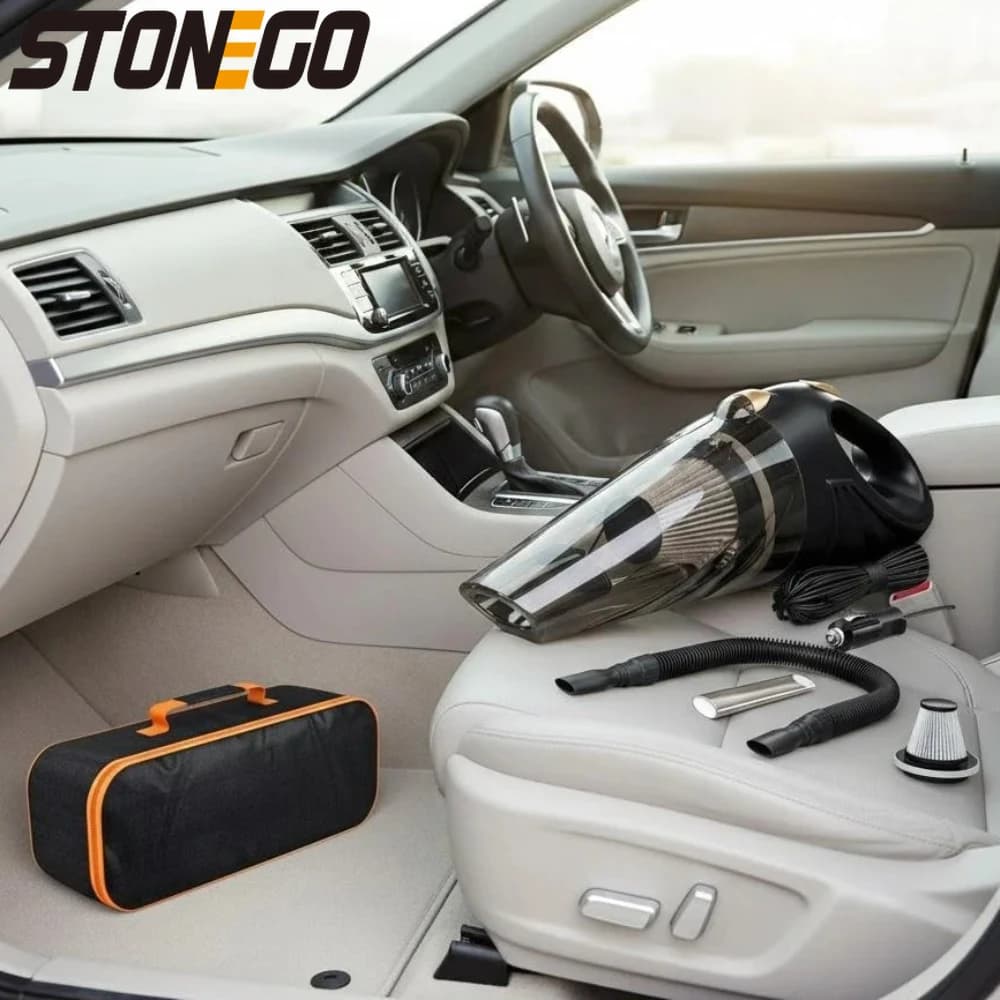 STONEGO Aspirapolvere portatile per auto da 12 V, aspiratore manuale per polvere, aspirazione di sporco bagnato e asciutto, potenti accessori per auto senza fili