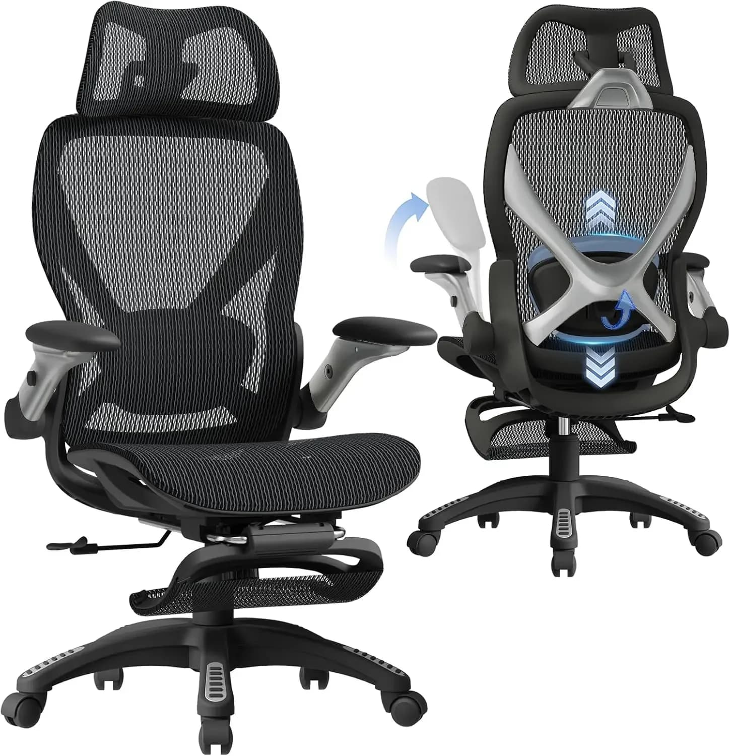 Sedia da Ufficio Ergonomica con Schienale Alto, Poggiapiedi, Braccioli Ribaltabili e Supporto Lombare Regolabile, Sedia da Gaming e Computer per Dirigenti
