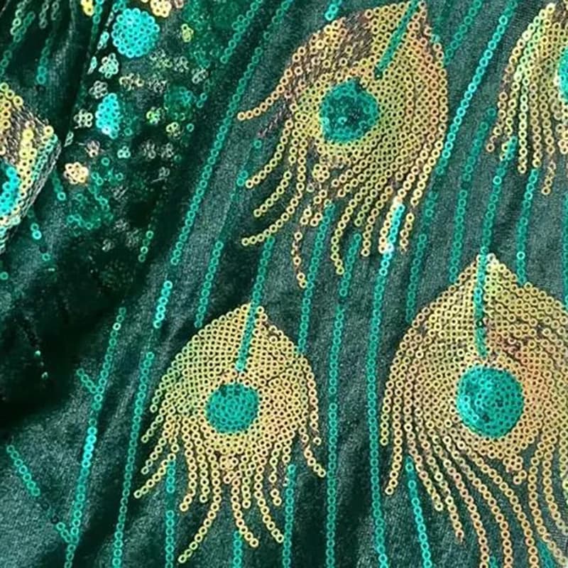 Shiny Peacock Sequin Fabric Bridal Gown Wedding Dress Costume Material DIY Flannel Embroidery Lace Fabric Clothing Supplies
