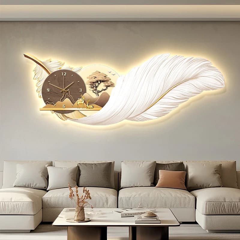 Arte da parete retroilluminata di lusso con orologio Pittura moderna multi stanza per soggiorno, camera da letto e sala da pranzo Decorazione da parete di grandi dimensioni di fascia alta