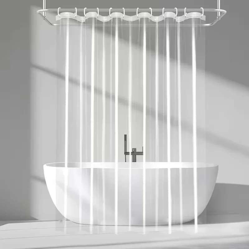 PEVA Clear Shower Curtain Liner 72 X 72 Inch, Waterproof Mold‑Resistant Plastic Shower Curtain Inner Liner with 12 Hooks, Bathroom Shower Stall Protector