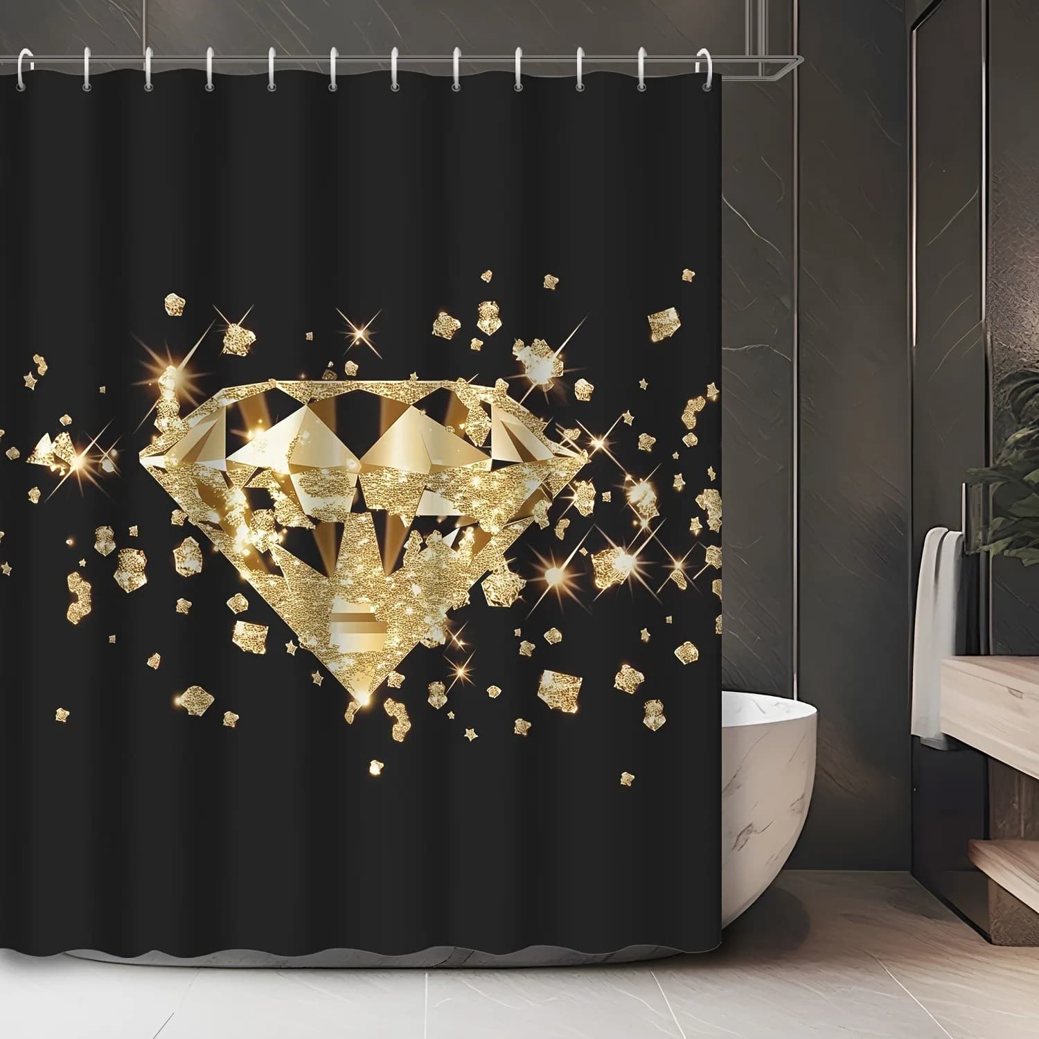 Tenda da doccia moderna con diamanti alla moda, lavabile, resistente allo sporco, tenda da bagno in poliestere impermeabile per la decorazione domestica