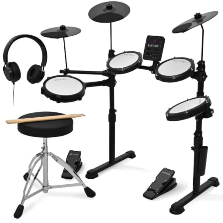 Electric drum set for apartment bedroom use, mesh pads, black, silent with 150 sounds and USB MIDI connectivity