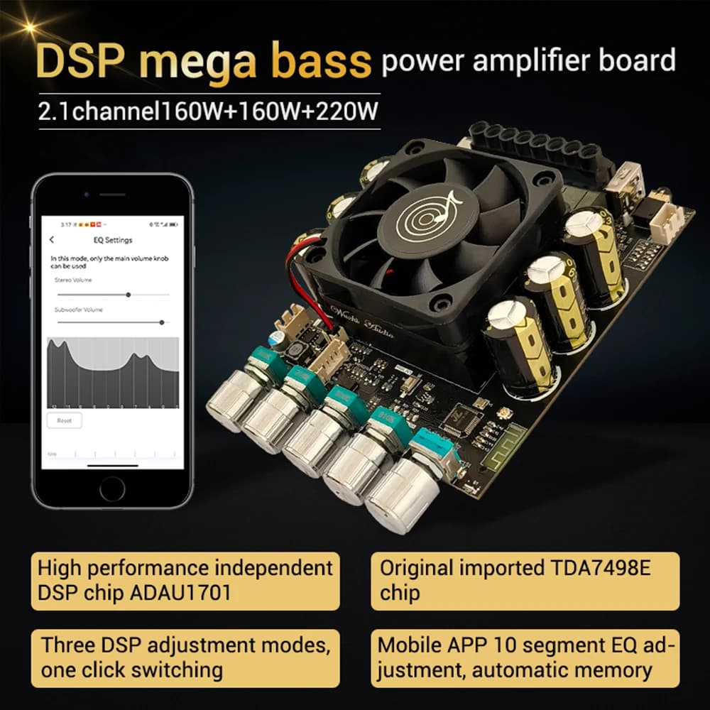 160W + 160W + 220W 2.1 channel Bluetooth audio amplifier module Heavy bass amplifier ADAU1701 TDA7498E DAS A1 audio amplifier