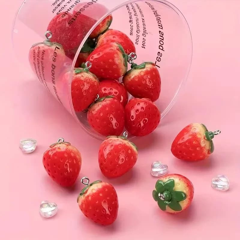 Accessori per Creazione di Gioielli - Ciondolo 3D a Forma di Fragola Rossa in Resina - Adatto per Collane, Orecchini, Bracciali