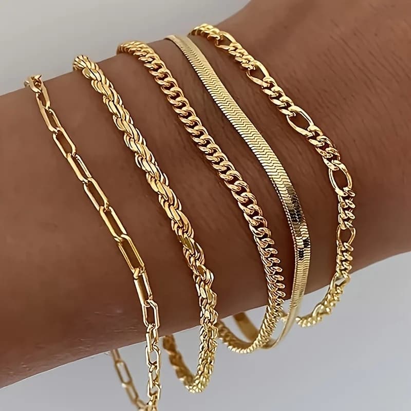 5 Pieces of 18K Gold-Plated Stainless Steel Bracelets for Women, Classic Basic Style Bracelets, Exquisite Stainless Steel Jewelry for Women