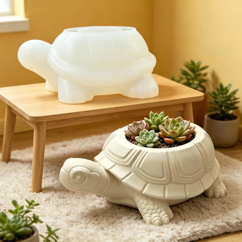 Stampo in silicone per vaso di piante succulente a forma di tartaruga, stampo in resina per scatola portaoggetti a forma di tartaruga, stampo in gesso/cemento.