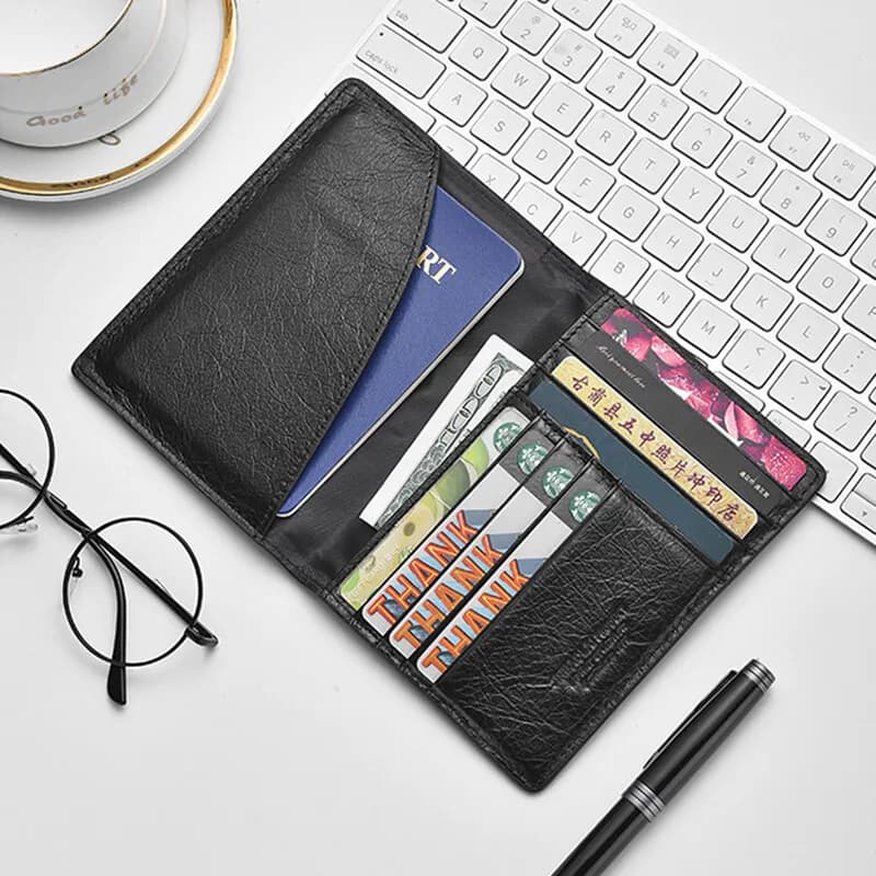 Custodia per passaporto per passaporto d'imbarco per biglietti d'aria in vera pelle, protezione per notebook, slot per carte multiple, porta carte di credito ID