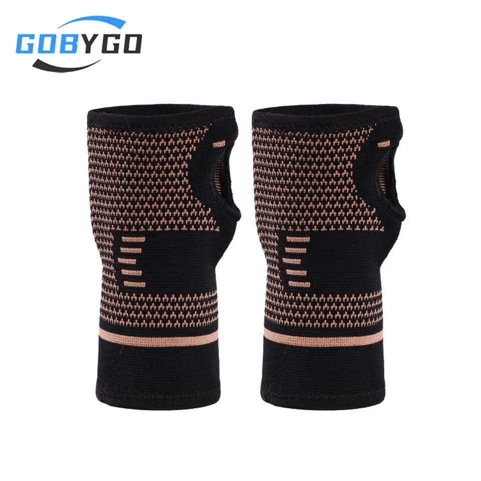 GOBYGO 1 paio di supporti elastici per il polso Tessuto lavorato a maglia in nylon contenente rame Protezione per il polso agli ioni di rame Protezione per il palmo Pressione unisex