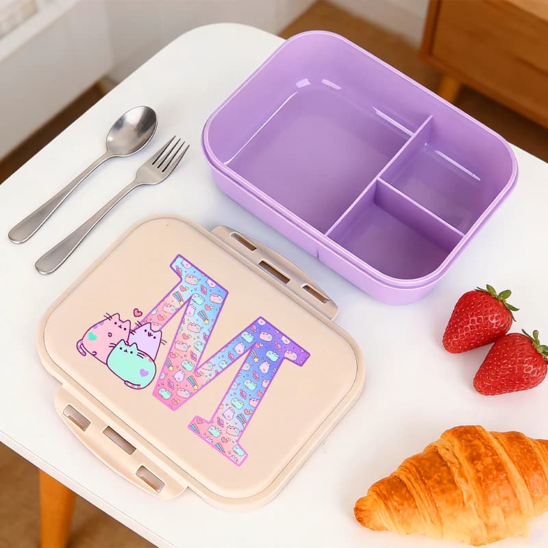 Bento Box con Lettere A-Z, Lunchbox Anime Pusheenes per Ragazze, Contenitori per Alimenti per Studenti, Scuola, Picnic, Regalo di Compleanno per Bambini, Vendite Calde