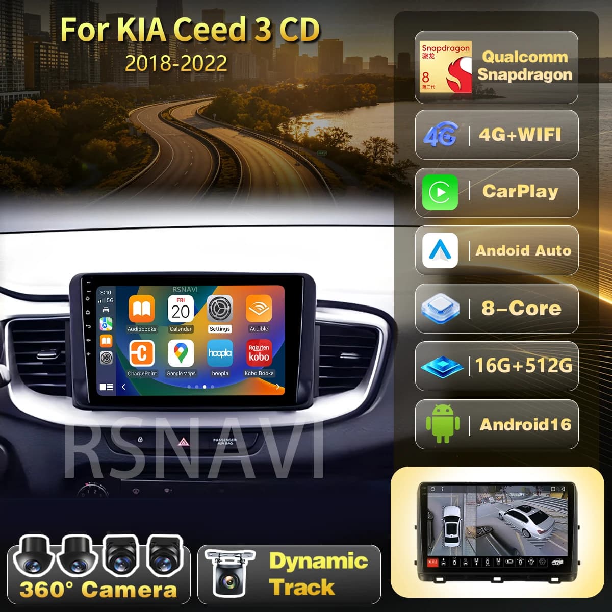 Autoradio Android 16 per Kia Ceed 3 CD 2018 - 2021 2022 Navigazione Video Carplay Auto Wireless Stereo Player Telecamera 360 DSP 2din