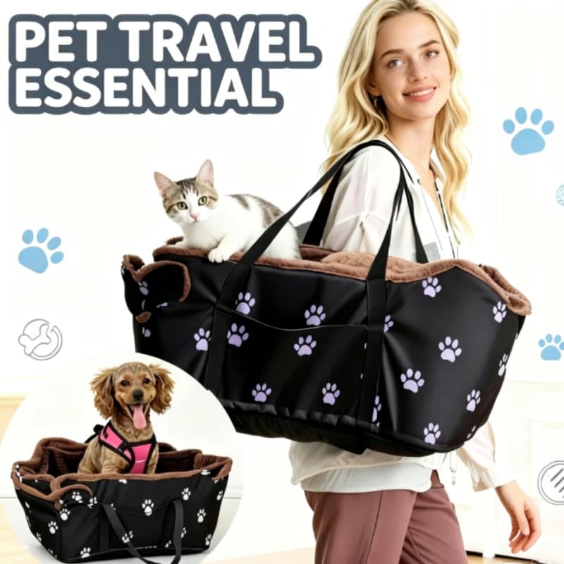 Trasportino Portatile per Animali Domestici, Sedile di Sicurezza per Cani e Gatti da Console Centrale Auto con Design Impronta Zampa, Cuccia per Animali Domestici