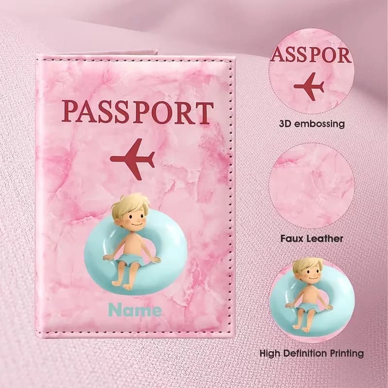 Custom Name Cute Pet Dog Couple Pattern Passport Holder, Red Heart And Cozy Bed Elements Present Romantic Sweet Atmosphere