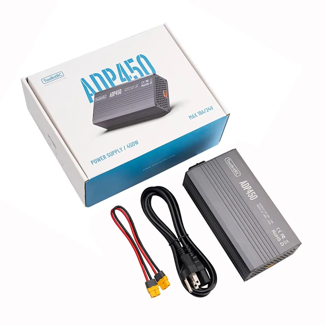 ToolkitRC ADP450 450W Adattatore di Alimentazione XT60 uscita 24V19A Ingresso CA 100V-240V Per ToolkitRC M8D M6D M8P M9 Caricatore