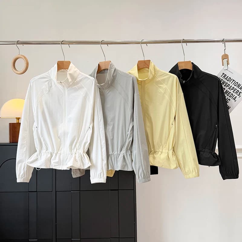 High-Power Sun Protection Casual Outdoor Women's Jacket Stand Collar Zipper Closure Long Sleeve Loose Fit Summer Fashion