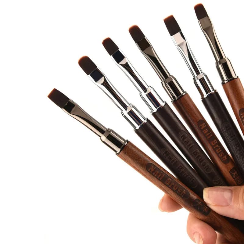 1/6PCS Acrylic Nail Brush Pen for Powder Manicure Round Wood Handle Gel Builder Brushes