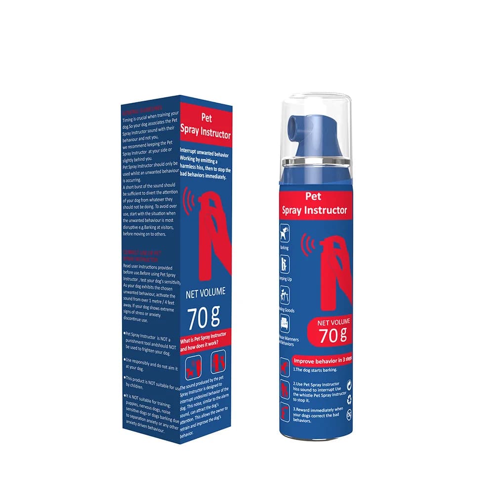 Spray addestratore per animali domestici, correttore di comportamento per cani, spray forte anti-abbaio con effetto sonico.