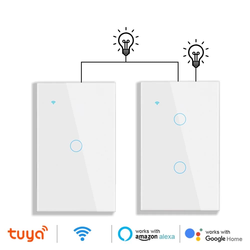 Tuya Wifi Smart Stair Switch US Touch Pannello in vetro Scale Cross Multi Light Interruttori 1 Gang 2 Way APP Controllo Alexa Google Home