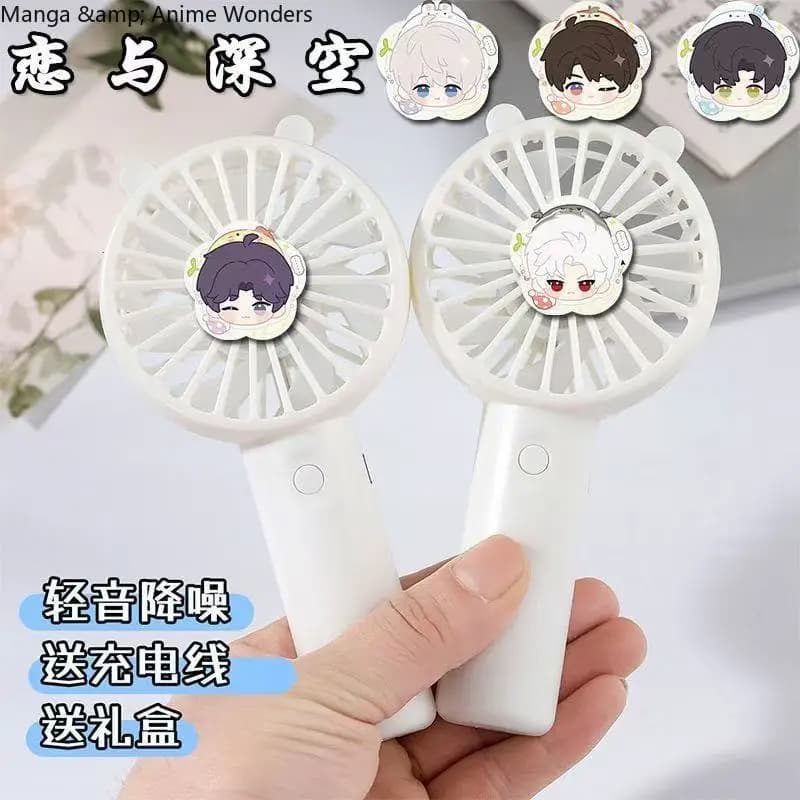 Amore e spazio profondo Xavier Zayne Rafayel Sylus Caleb Cosplay Kawaii Mini Cartoon Fan Ventilatore elettrico portatile Bambino Coppia Studente
