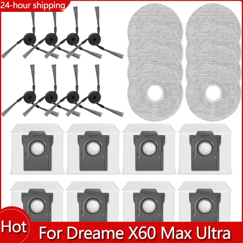 Accessori di Ricambio Compatibili per Dreame X60 Max Ultra: Spazzola Laterale, Sacchetto Polvere, Panno per Mop