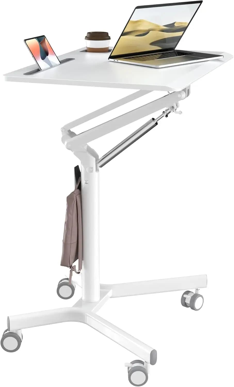 Scrivania mobile regolabile in altezza da 28 pollici, piccola scrivania per laptop con ruote bloccabili, scrivania portatile sit-stand.