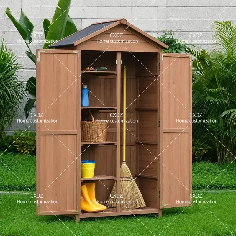 Wooden Outdoor Storage Cabinet Weatherproof Sunscreen Preservative Tool Box for Courtyard Balcony Garden Organization Free