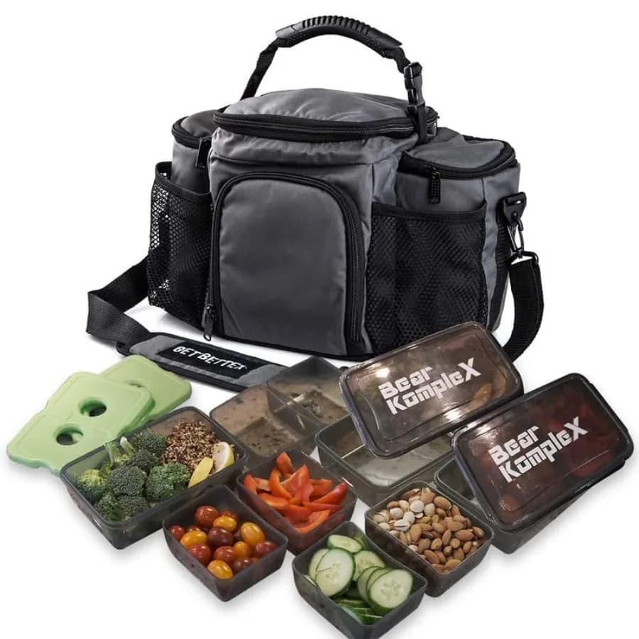 Borsa Termica per il Pranzo da Uomo, Resistente e Grande, con 3 Contenitori Impilabili e Pacco Ghiaccio, Impermeabile e Lavabile in Lavastoviglie