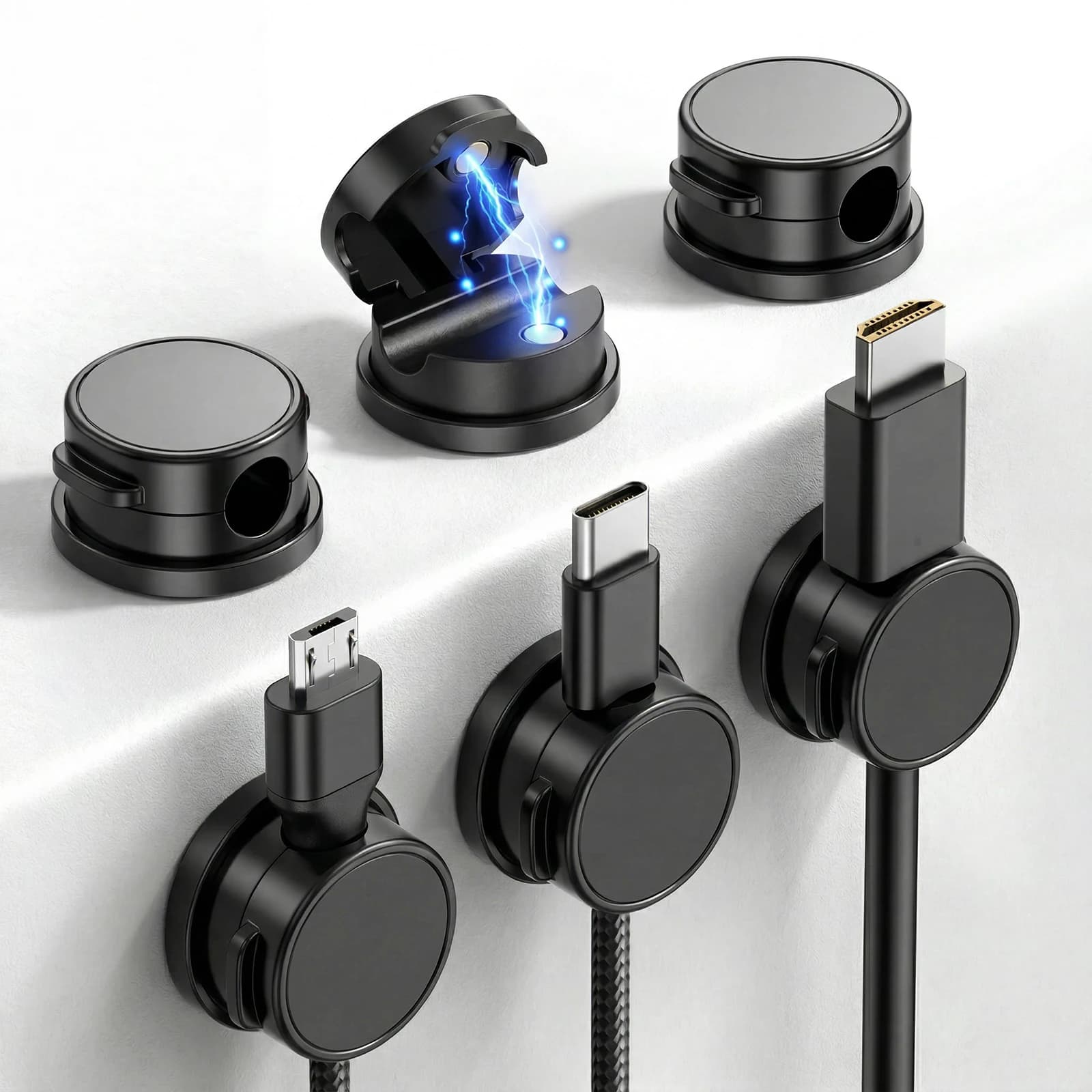 24 Pezzi Clip Magnetici Adesivi per Cavi, Organizzatore di Cavi, Supporto per Cavi da Parete per Caricabatterie