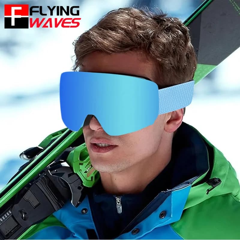 Occhiali da sci OTG per adulti a doppio strato Maschera da snowboard per uomo Donna Occhiali da neve antiappannamento cilindrici senza cornice Protezione UV400