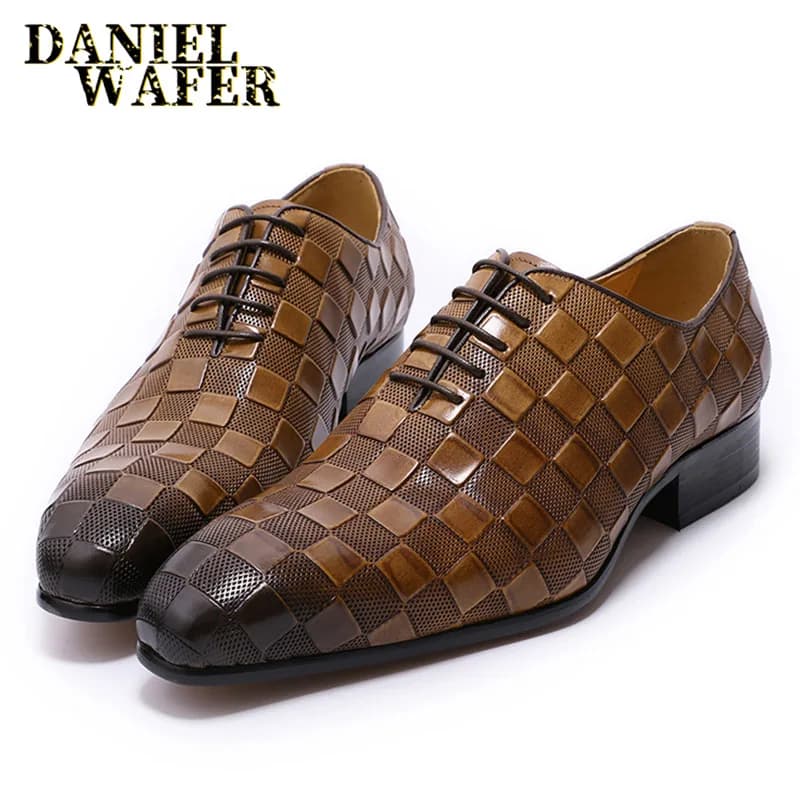 New Fashion Crocodile Design Handmade Genuine LeatherLace-Up Pointed Toe Black/Brown Business Dress Men Oxford Shoes