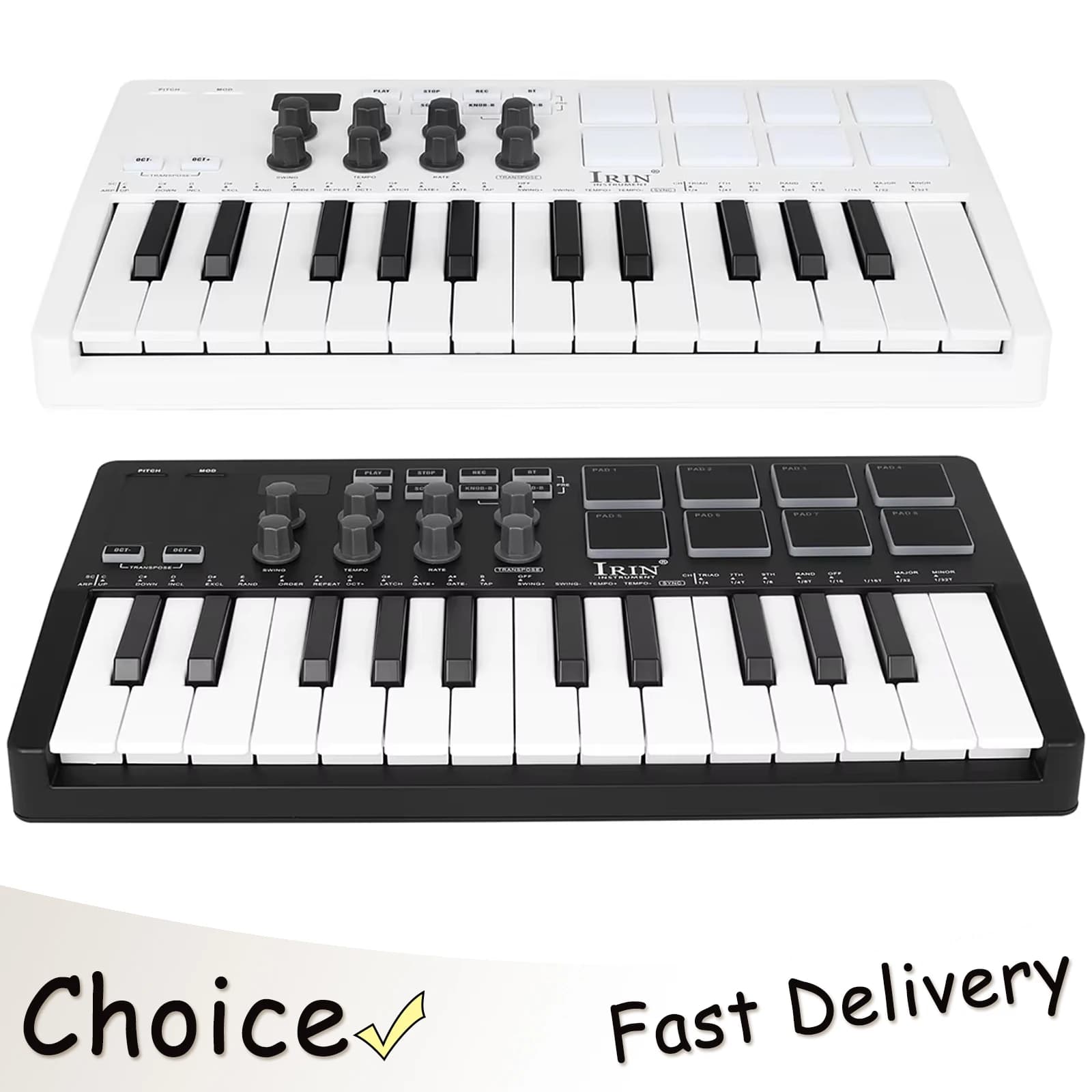 IRIN SMK-25 MIDI Pad Controller Keyboard USB Mini 25 Key 8 RGB Drum Pads 8 Knobs and Music Production Software Included Part