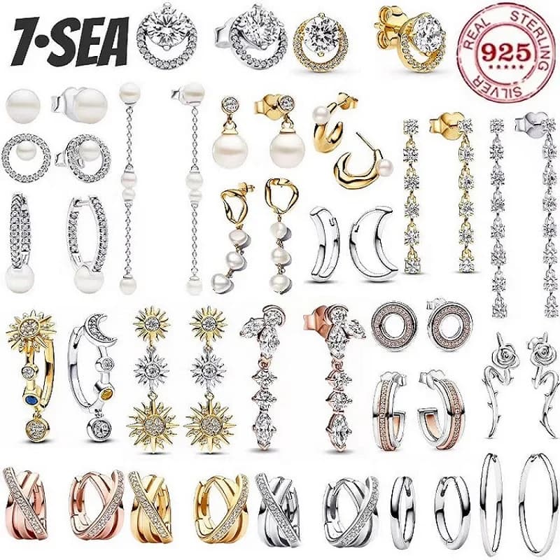 Orecchini a cerchio doppio grande in argento sterling 925 con pietre a forma di sole, luna e cuore, compatibili con i ciondoli originali, gioielli raffinati fai da te, regalo per donna