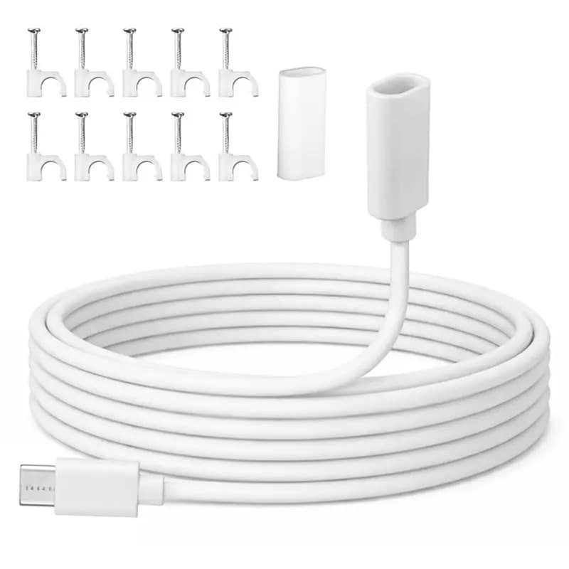 A97I-USB C Extension Cable With Clips& Waterproof Case, USB C Male To Female Extender Cord 20Ft For Ring Pan-Tilt Indoor Cam