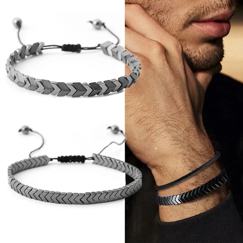 Bracciale in ematite alla moda Energia Fitness Assistenza sanitaria Perdita di peso Bracciale in pietra nera Bracciale da uomo dimagrante