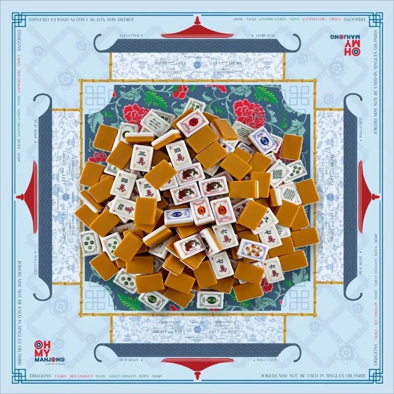 Modern Luxury American Mahjong Set 160 Pieces 36mm 4 Layers Engraved Acrylic Card with Blue and Red Peony Pad in Stock for 4 People Game