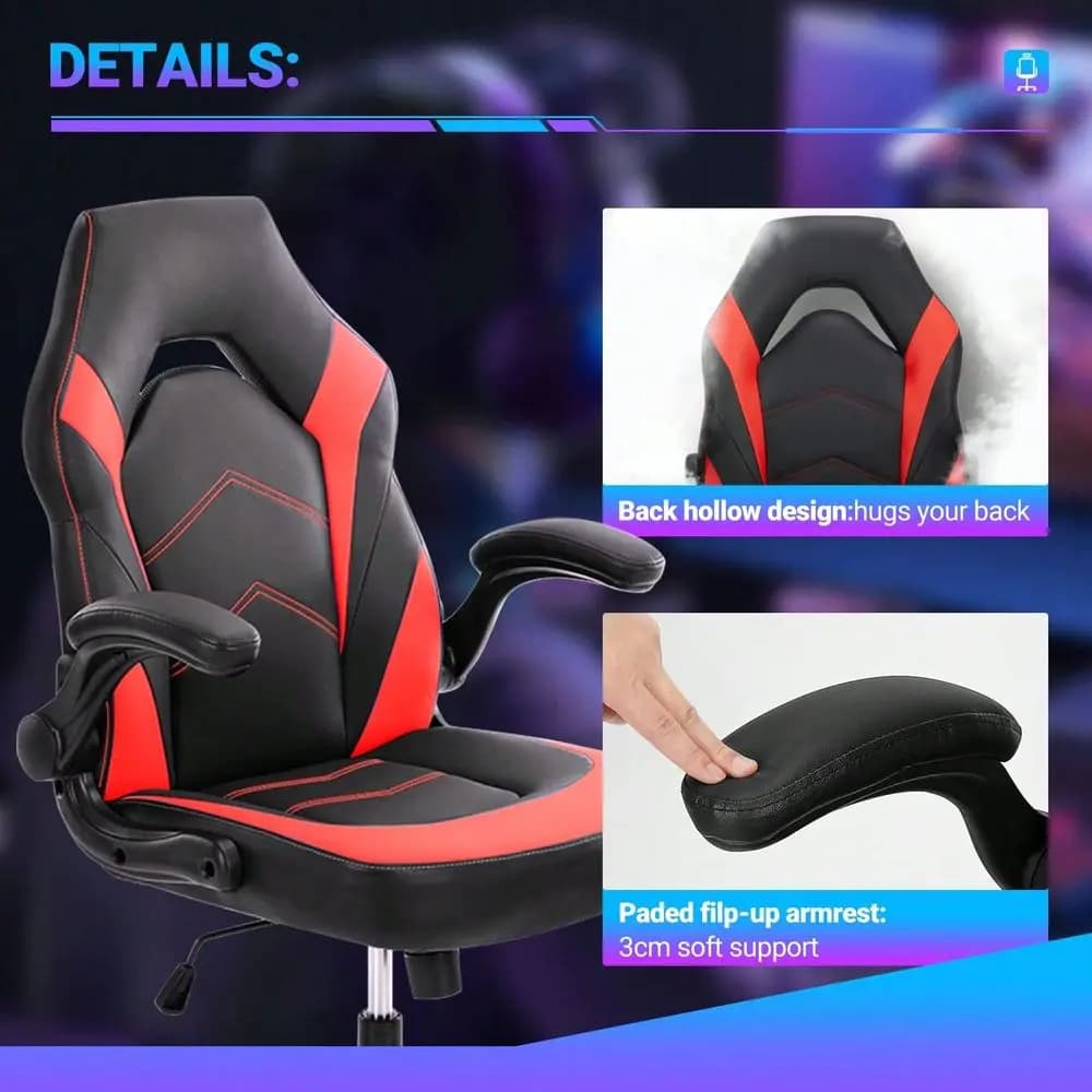 Sedia da gaming ergonomica girevole in pelle PU con supporto lombare per casa, ufficio e gioco