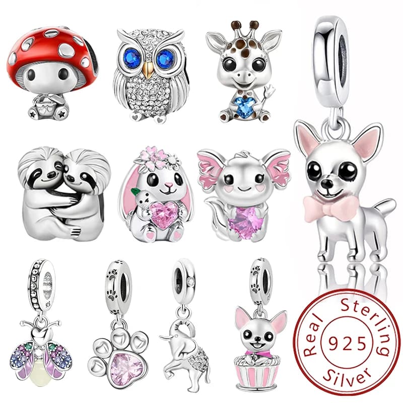 Pink cute dog pendant beads with 925 sterling silver animal handlebars suitable for DIY bracelets that create high quality jewelry gifts