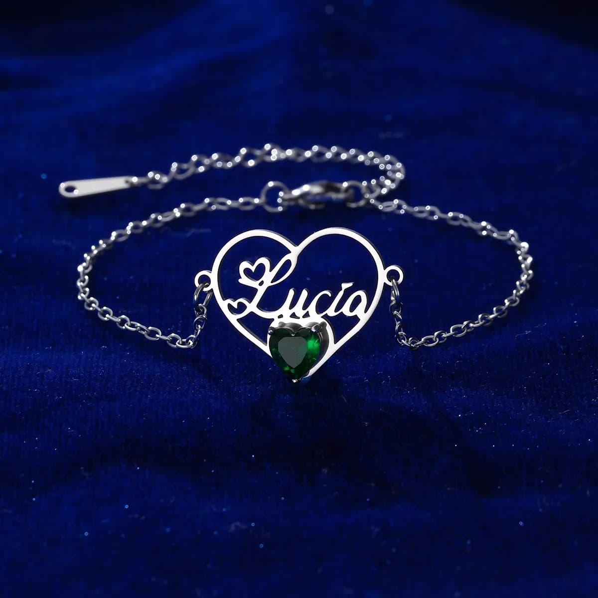 Braccialetti con nome personalizzato in acciaio inossidabile per donna Uomo Bracciale regolabile in cristallo verde smeraldo/rosso con cuore Regali di San Valentino