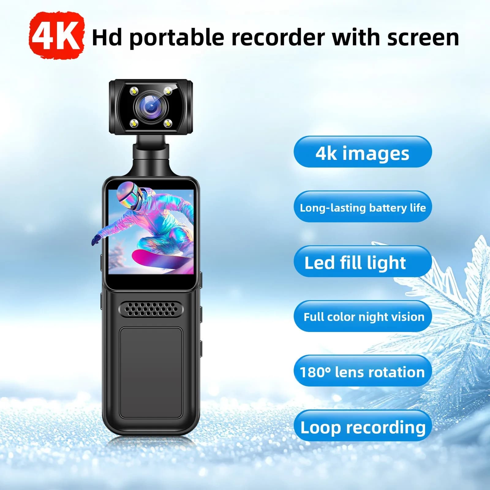 Videocamera Tascabile M12, Bodycam Portatile con Clip Posteriore, Action Cam Sportiva per Ciclismo e Registrazioni all'Aperto