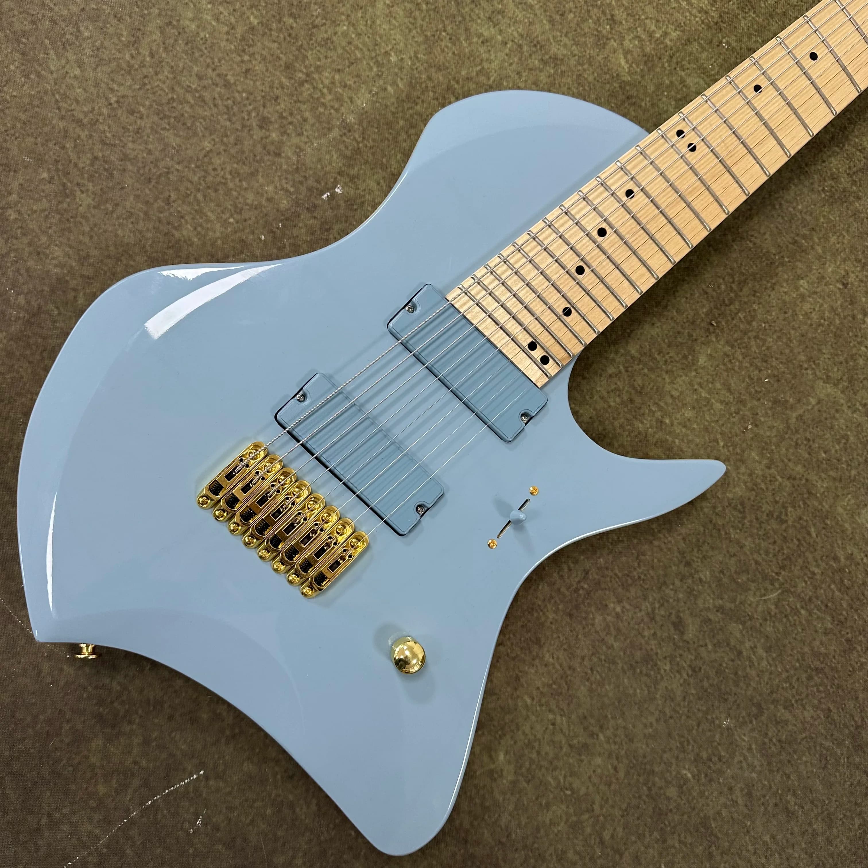 US Warehouse Customization Pastel Blue Modern Electric Guitar Maple Neck Golden Metal accessories Perfect for Djent Ready to Play In Stock Free Shipping