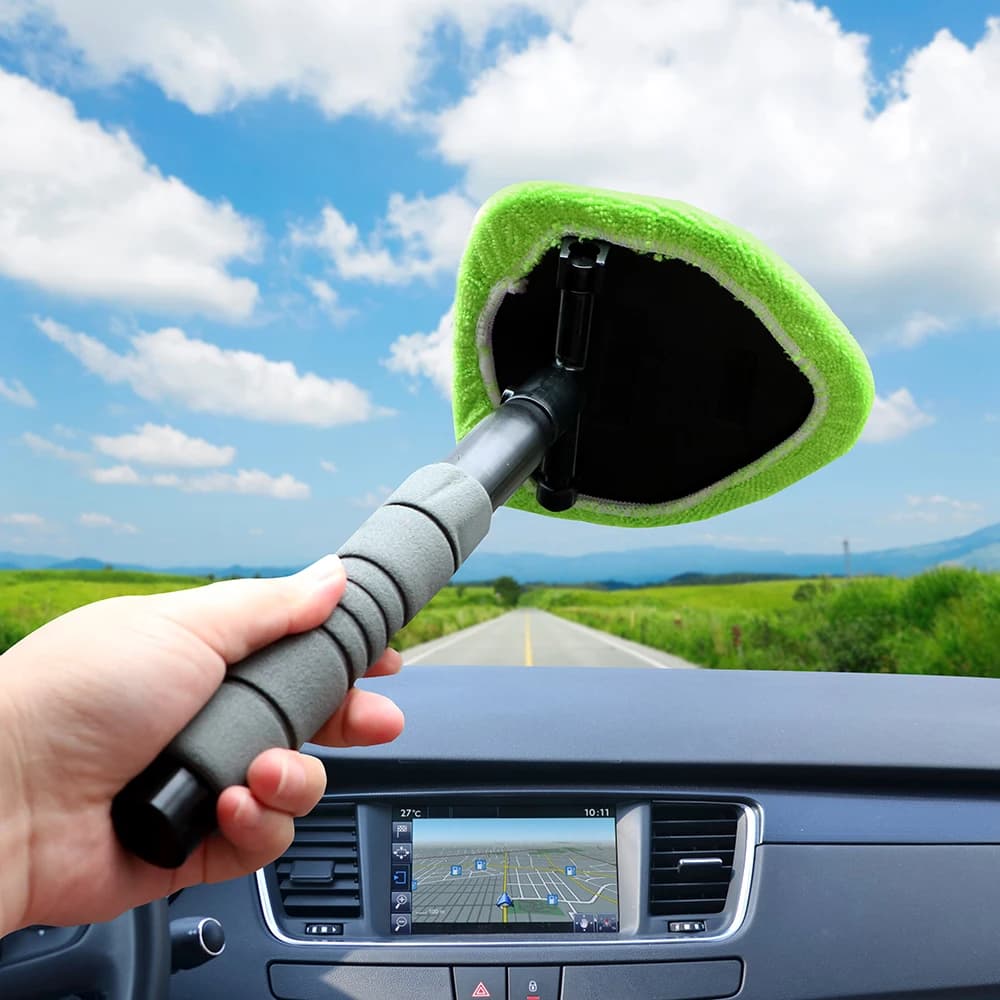 Detergente per vetri per finestre telescopico Spazzola per la pulizia del parabrezza dell'auto Detergente per vetri per auto Raschiatura per vetri Eliminatore di nebbia in microfibra