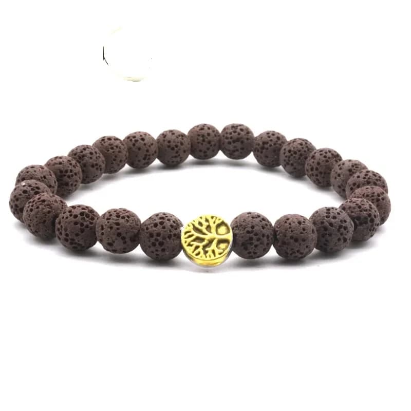 Tree of Life 8mm Colored Black Lava Stone Beads Aromatherapy DIY Bracelet Essential Oil Diffuser Jewelry with Yoga Thread