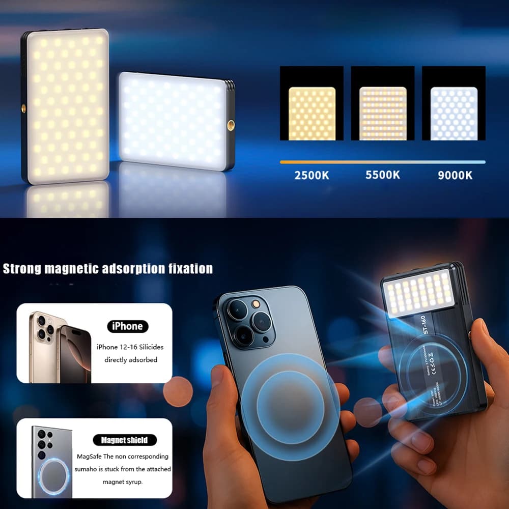 3,000mAh Magnetic Photo Light Two-sided Phone/ Camera Light 2500K-9000K Color Temperature Cold Skate Support for Magnetic iPhone Huwei