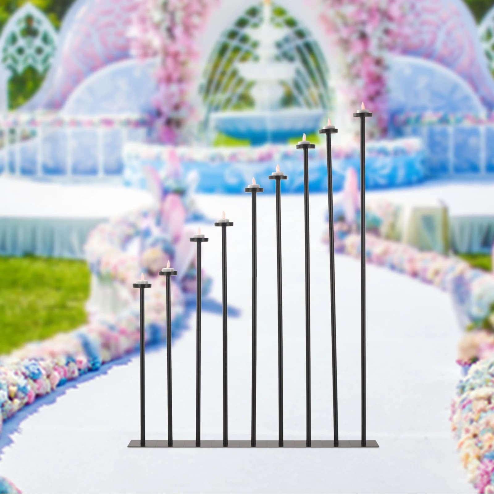 Set di 9 Candelabri Alti in Metallo Nero, Portacandele Moderni per Matrimoni e Decorazioni per Feste di Compleanno