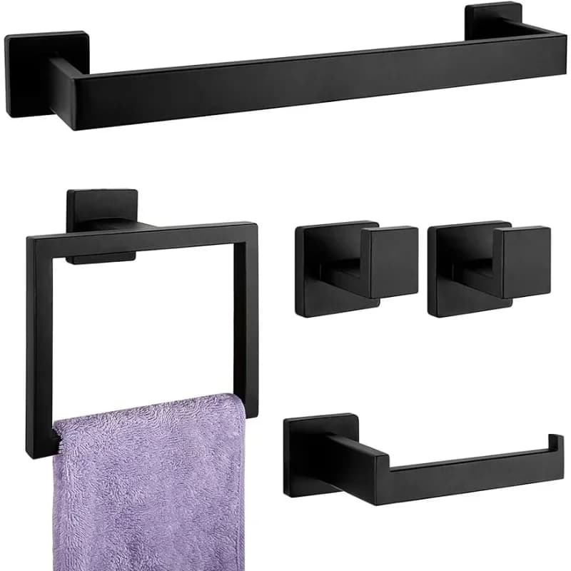 Set di accessori per il bagno nero opaco da 5 pezzi, set di portasciugamani da bagno in acciaio inossidabile SUS304